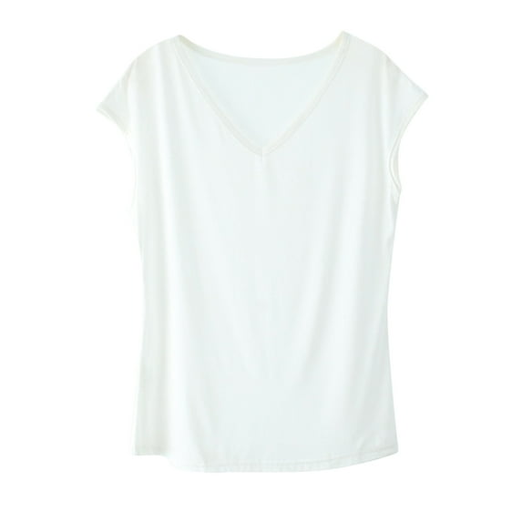 zbxnLI Womens Pajama Tops Solid Color Lightweight Short Sleeve Sleep Tops Soft Sleepwear Basic T-Shirts