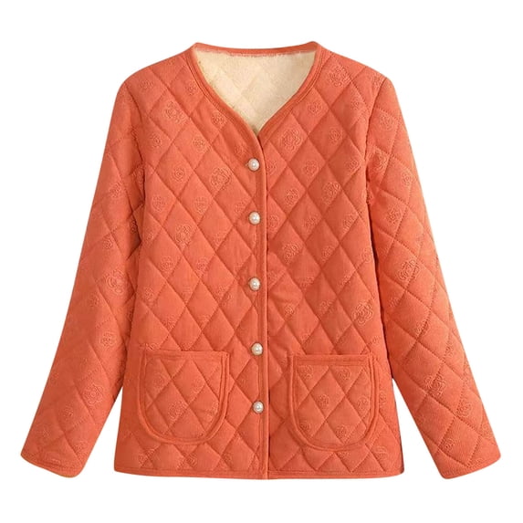 zbxnLI Womens Plus Size Fleece Jacket Quilted Long Sleeve Button down Jackets with Pockets Warm Baggy Outwear