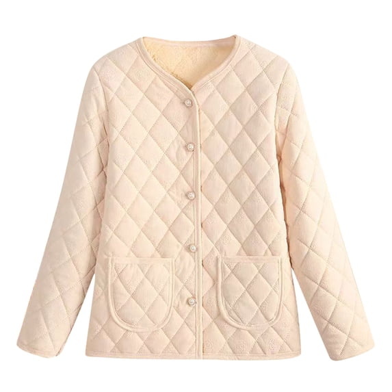 zbxnLI Womens Plus Size Fleece Jacket Quilted Long Sleeve Button down Jackets with Pockets Warm Baggy Outwear