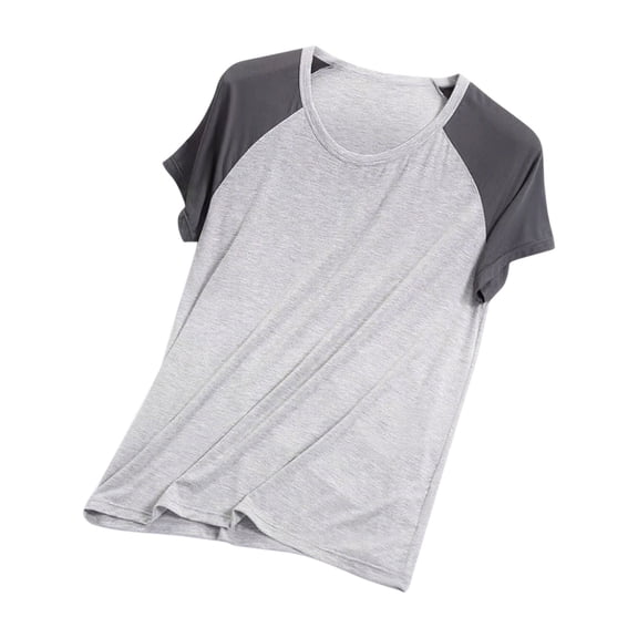zbxnLI Womens Plus Size Pajama Tops Short Sleeve Color Block Basic Tee Stretch Soft Lounge Sleep Tops