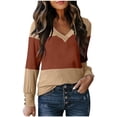 thumbnail image 1 of zbxnLI Womens Plus Size Shirts V Neck Long Sleeve Shirt Color Block Graphic Tees Ladies Basic Tunic Tops, 1 of 4