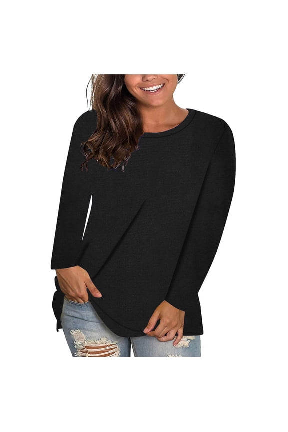 Womens Plus Size T Shirts Plain Long Sleeve Shirts Ladies Loose Basic Tee Shirt Fall Winter Tops