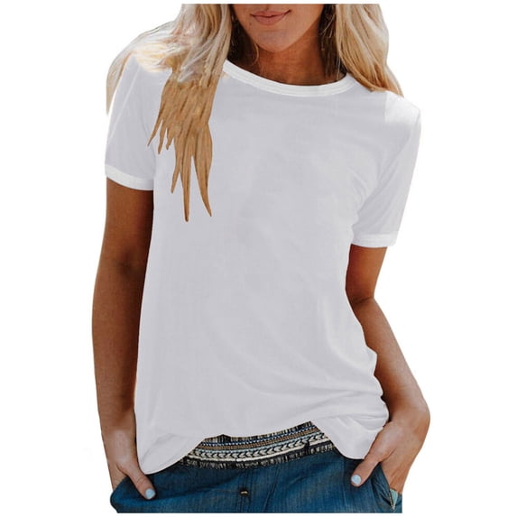 zbxnLI Womens Plus Size T Shirts Trendy Short Sleeve Crewneck Tee Tops Summer Fashion Casual Loose Outfits S-5XL