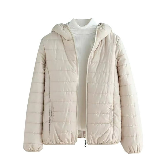zbxnLI Womens Puffer Coat Lightweight Hooded Zip up Quilted Jacket Fall Winter Outerwear with Pockets