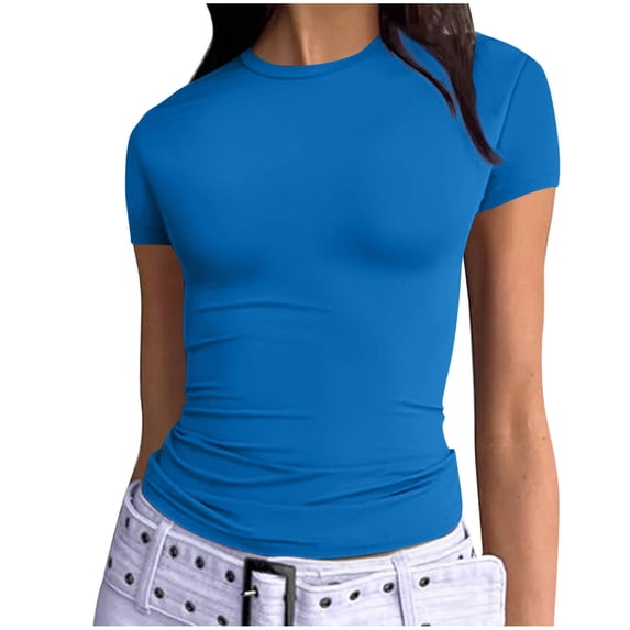zbxnLI Womens Slim T Shirts Fashion Crew Neck Short Sleeve Tee Tops Summer Lightweight Solid Color Shirt for Women