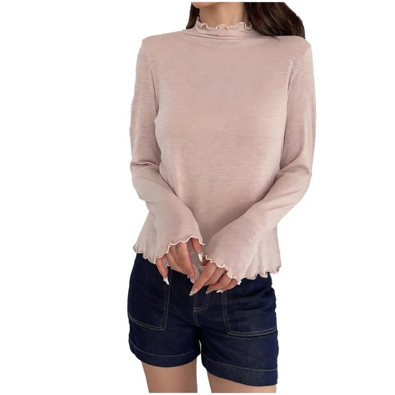 zbxnLI Womens Soft Casual Long Sleeve Shirts Mock Neck Pullover Shirt Basic Loose Fall Tshirts Comfort Tops