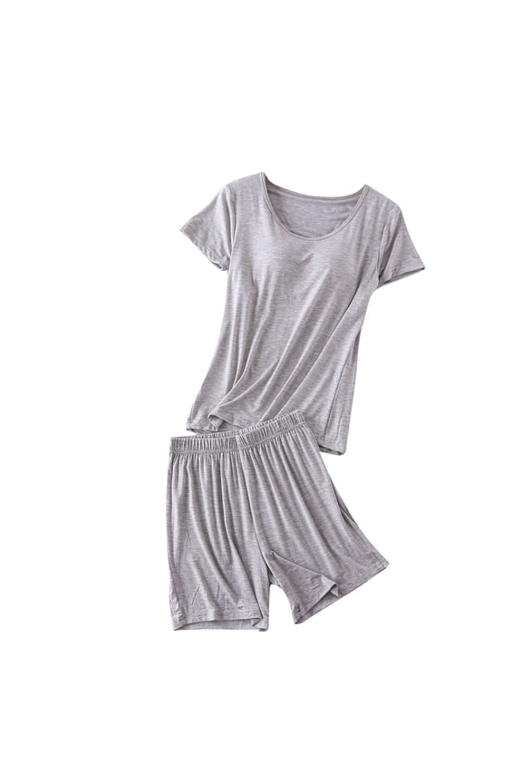 Womens Soft Pajama Sets with Built in Bra Pads Short Sleeve Tops Shorts Pis Loungewear for Women