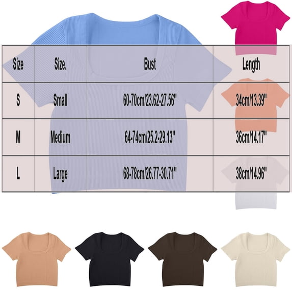 zbxnLI Womens Square Neck Crop Tops Summer Short Sleeve Top Lightweight Cute Tshirts for Women Solid Color Basic Shirt