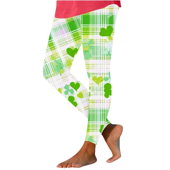 zbxnLI Womens St Patrick's Day Leggings Clover Print Yoga Pants Workout Running Athletic Gym Leggings