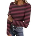 thumbnail image 1 of zbxnLI Womens Stretchy Striped Shirts Long Sleeve Crew Neck Tshirts Lightweight Fall Fashion Tees Basic Slim Clothes, 1 of 7