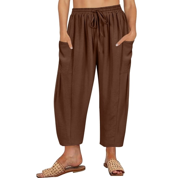 zbxnLI Womens Summer Pants High Waist Wide Leg Pants Casual Loose Ankle Length Slacks Trousers with Pockets