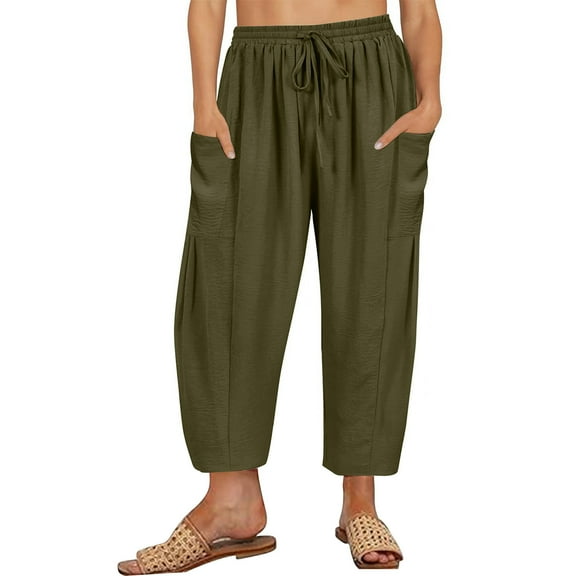 zbxnLI Womens Summer Pants High Waist Wide Leg Pants Casual Loose Ankle Length Slacks Trousers with Pockets