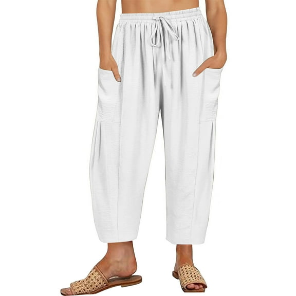 zbxnLI Womens Summer Pants High Waist Wide Leg Pants Casual Loose Ankle Length Slacks Trousers with Pockets