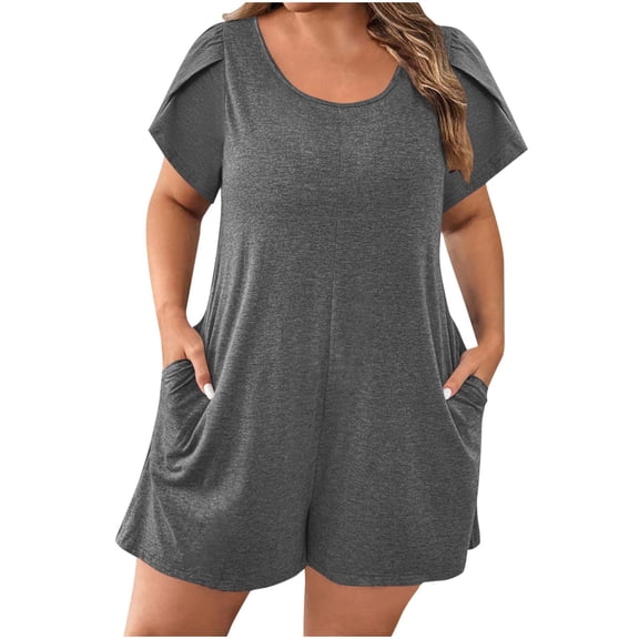 zbxnLI Womens Summer Rompers Casual Loose Short Sleeve Jumpsuits with Pockets Women's Clothes