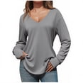 thumbnail image 1 of zbxnLI Womens T Shirts V Neck Long Sleeve Tee Plain Basic Shirts for Ladies Casual Cute Tunic Blouses, 1 of 5