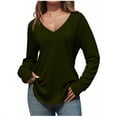 thumbnail image 1 of zbxnLI Womens T Shirts V Neck Long Sleeve Tee Plain Basic Shirts for Ladies Casual Cute Tunic Blouses, 1 of 5