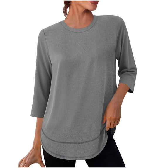 zbxnLI Womens Workout Tops 3/4 Length Sleeve Shirts Sun Protection Running Tee Quick Dry Yoga T-Shirts