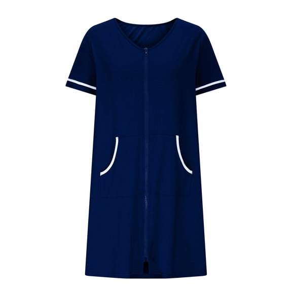 zbxnLI Womens Zip up Robe Short Sleeve Housecoats Bathrobe Nightgowns Loungewear with Pockets