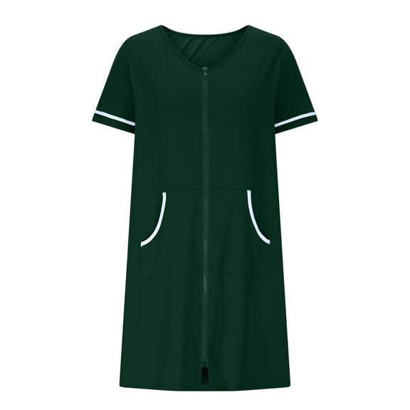 zbxnLI Womens Zip up Robe Short Sleeve Housecoats Bathrobe Nightgowns Loungewear with Pockets