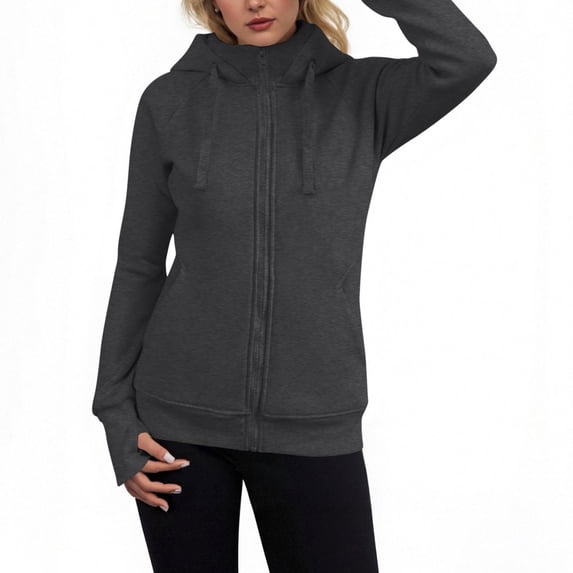 zbxnLI Zip up Hoodies for Women Turtleneck Sweatshirts Drawstring Hooded Casual Jackets Outerwear