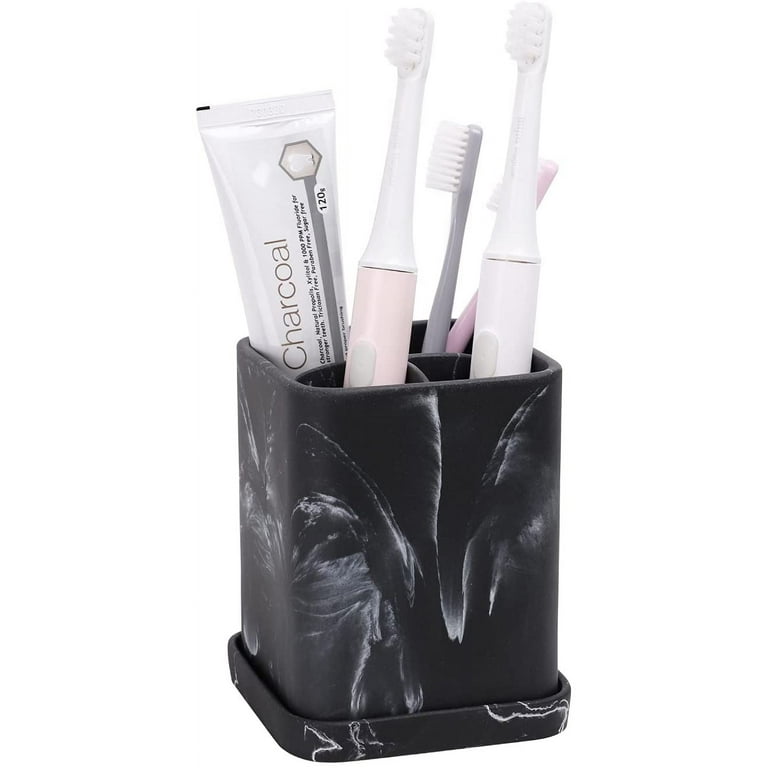 zccz Bathroom Faux Marble Toothbrush Holder with Detachable Tray,Black, Size: 6.22 x 5.28 x 5