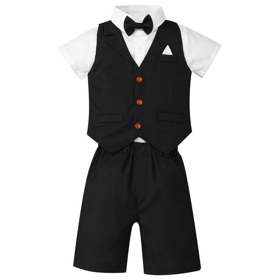 zdhoor Baby Boys Classic Tuxedo Suits Kids 3pcs Formal Shorts Set Wedding Christening Pageant Outfit Black 100