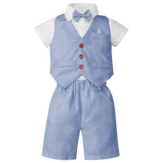 zdhoor Baby Boys Classic Tuxedo Suits Kids 3pcs Formal Shorts Set Wedding Christening Pageant Outfit Sky Blue 80