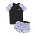 thumbnail image 1 of zdhoor Big Girls Rash Guard Tankini Set Camouflage Short Sleeve Shirt Top with Shorts Sun Protection Black XL, 1 of 7