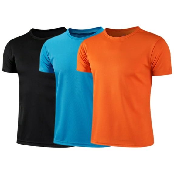 zdhoor Kids Boys 3 Pack Athletic Shirts Running Jogging Tops Training T Shirt Active Performance Tee Black&Blue&Orange 140