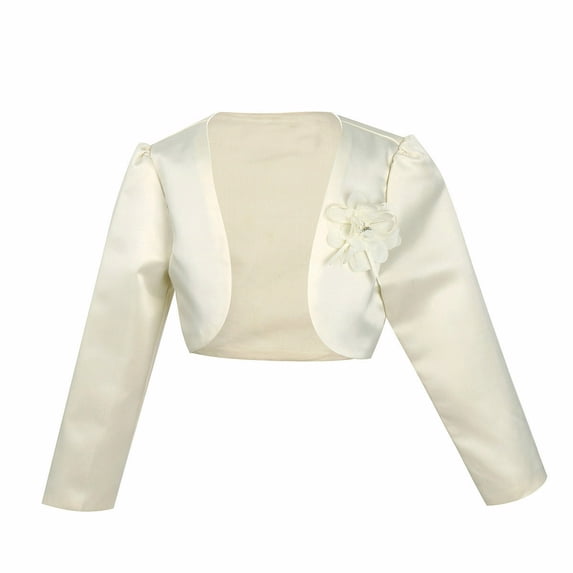 zdhoor Kids Girls Long Sleeves Bolero Jacket Shrug Short Cardigan Sweater Wedding Prom Dress Cover Up Beige 110