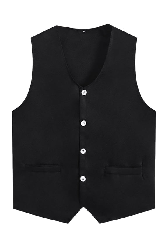 Kids Volunteer Activities Vest Solid Color Button Down Waistcoat Boys Girls Waiter Bartender Black M/11