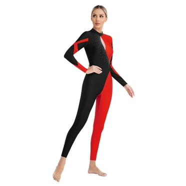 zdhoor Women's Contrast Color Gymnastics Unitard One Piece Dance Bodysuits Ballet Leotards Skating Red M