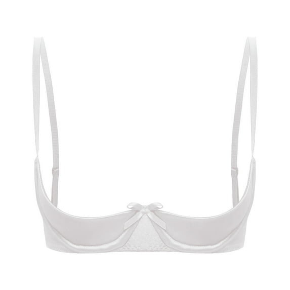 zdhoor Women's Satin Balconette Bra Demi Half Cup Push Up Underwire Bra Lingerie Shelf Bra Tops White S