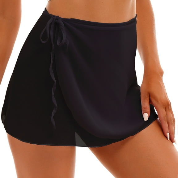 zdhoor Women's Soft Chiffon Wrapped Ballet Skirt Tie Waist Latin Dance Skate Skirts Dancewear Black M