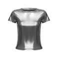 thumbnail image 1 of zdhoor Womens Metallic Glossy Short Sleeve Tops Slim Fit Party Shirt Festival Rave Dance Costume Gray S, 1 of 7