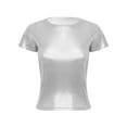 thumbnail image 1 of zdhoor Womens Metallic Glossy Short Sleeve Tops Slim Fit Party Shirt Festival Rave Dance Costume Silver XL, 1 of 7