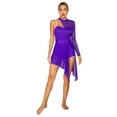 thumbnail image 1 of zdhoor Womens One Shoulder Long Sleeve Lyrical Dance Leotard Sheer Lace Split Mesh Skating Leotard Dress Purple L, 1 of 7