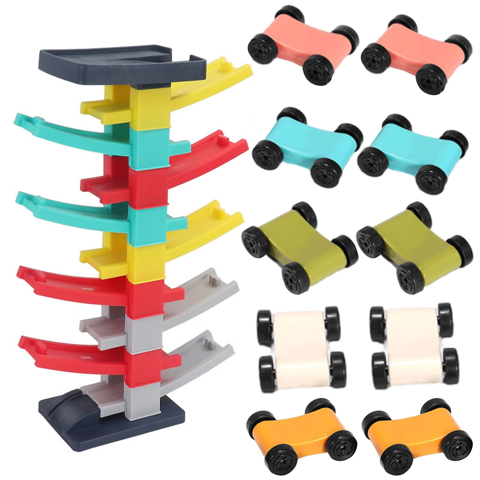 Toy Race Track and Racecar Set Wooden Car Racer with 4 Colorful Cars by Hey Play Walmart