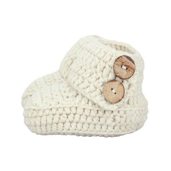Knit Crochet Baby Booties Newborn Socks Handmade Shoes Deep (Ivory, Small)