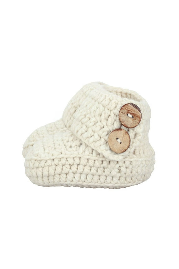 Knit Crochet Baby Booties Newborn Socks Handmade Shoes Deep (Ivory, Small)