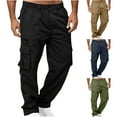 thumbnail image 1 of zejinsd Cargo Pants for Men Solid Casual Drawstring Elastic Waist Outdoor Straight Fitness Pants Hiking Sweatpants with Button Pockets, 1 of 6