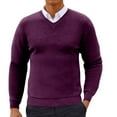 thumbnail image 1 of zejinsd Fall Winter for Men Solid Color Sweater V-neck Long Sleeves Knit Casual Pullover Sweater Basic Slim Fit Head Cover Bottom Layer Shirt, 1 of 5