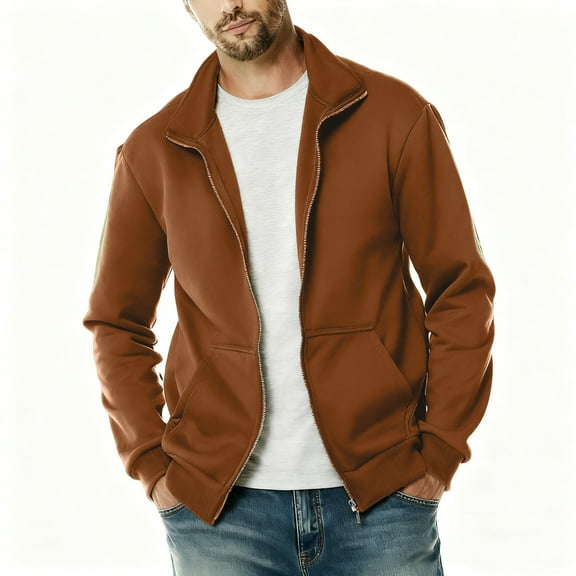 zejinsd Full Zipper Up Sweatshirts for Men Casual Lightweight Long Sleeve Mock Neck Jackets Warm Outdoor Coat with Pocket