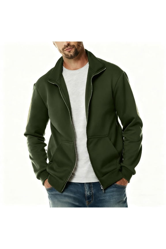 Full Zipper Up Sweatshirts for Men Casual Lightweight Long Sleeve Mock Neck Jackets Warm Outdoor Coat with Pocket