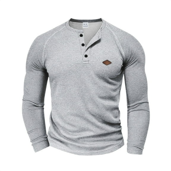 zejinsd Henley Shirts for Mens Long Sleeve Round Neck Top Vintage Button Pullover Long Sleeve Slim Fit Sweatshirt