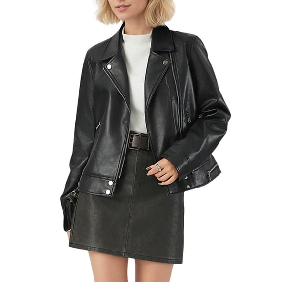 zejinsd Jacket for Womens Fashion Motorcycle Moto Biker Coat Lapel Leather Suit Leather Jacket Fall Clothes 2025