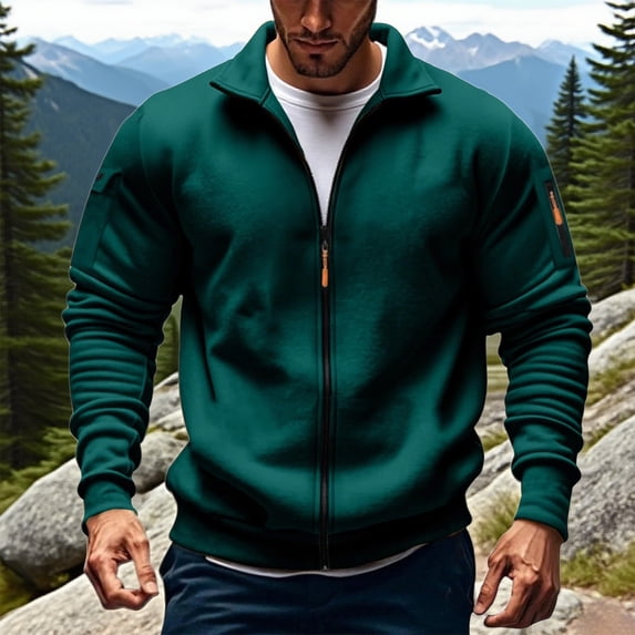zejinsd Lightweight Jacket for Mens Long Sleeved Solid Color Thick Hiking Zipper Outwear Jacket