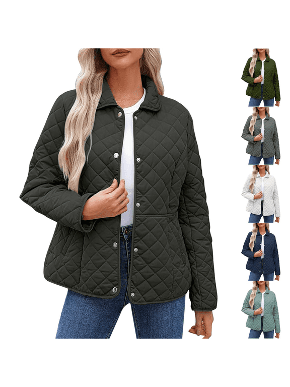Lightweight Quilted Jackets for Women Casual Winter Button Down Outerwear Trendy Barn Jacket Outerwear with Pockets