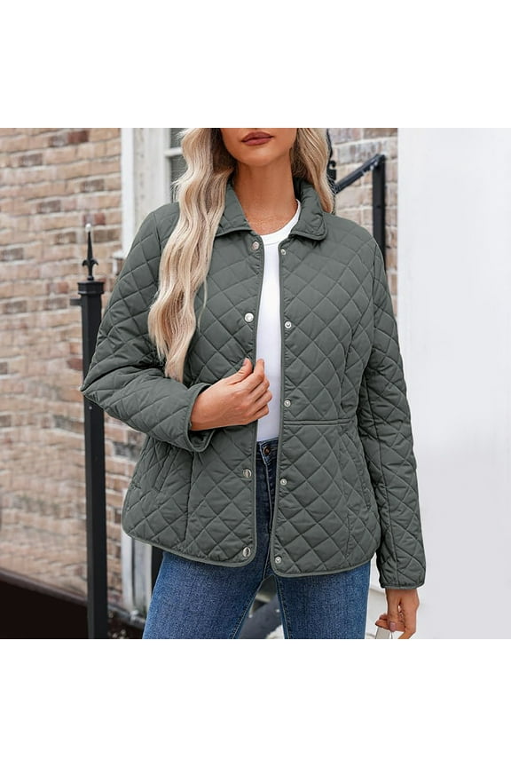 Lightweight Quilted Jackets for Women Casual Winter Button Down Outerwear Trendy Barn Jacket Outerwear with Pockets