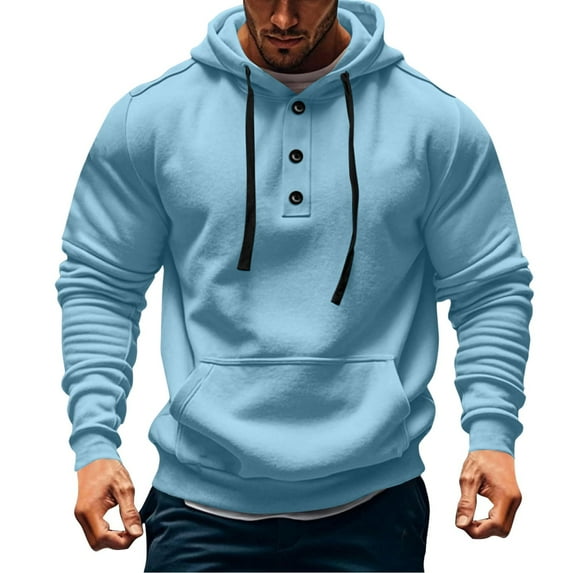 zejinsd Mens Crewneck Sweatshirt Casual Drawstring Button Long Sleeve Pullover Fall Sport Tops